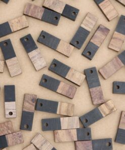 6 pc. Black Resin and Wood Rectangle Pendants, Multiple Colors Available, 20mm x 6.5mm | MIS-155