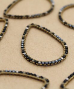 2 pc. Beaded Teardop Charms, Gold with Seed Beads, 34mm x 35mm | TMP-013