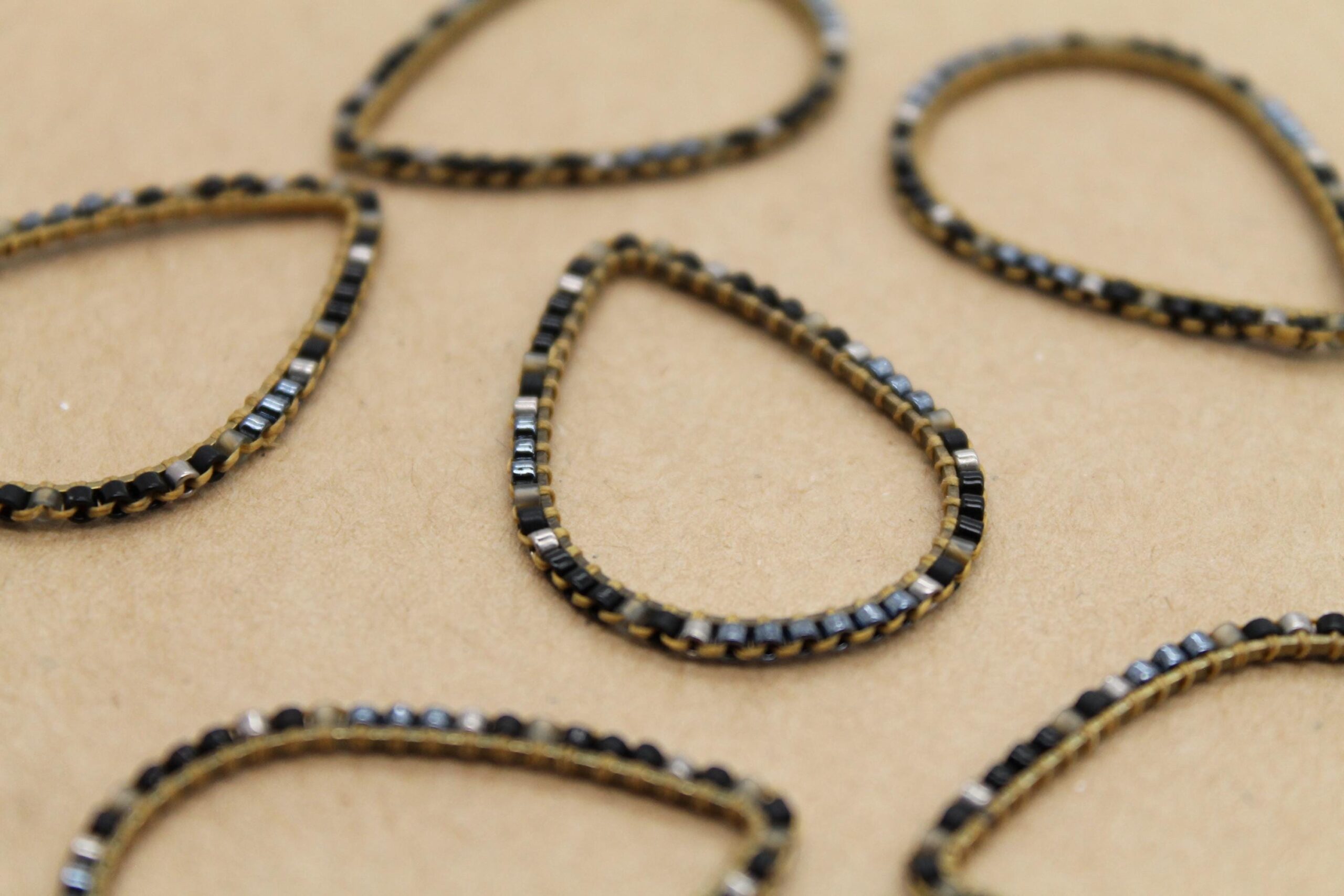 2 pc. Beaded Teardop Charms, Gold with Seed Beads, 34mm x 35mm | TMP-013