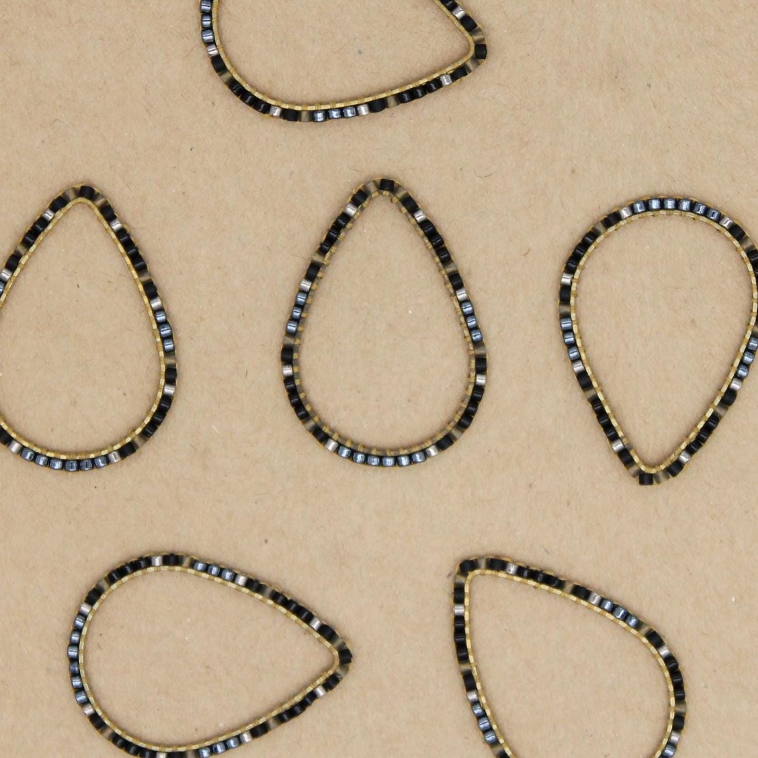 2 pc. Beaded Teardop Charms, Gold with Seed Beads, 34mm x 35mm | TMP-013