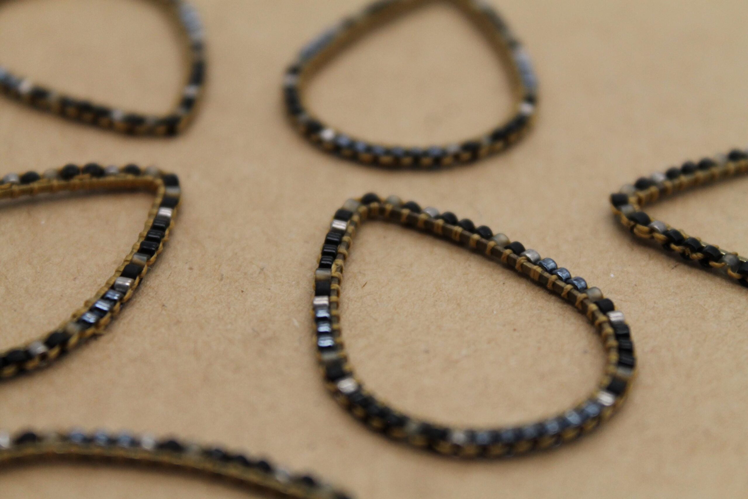 2 pc. Beaded Teardop Charms, Gold with Seed Beads, 34mm x 35mm | TMP-013