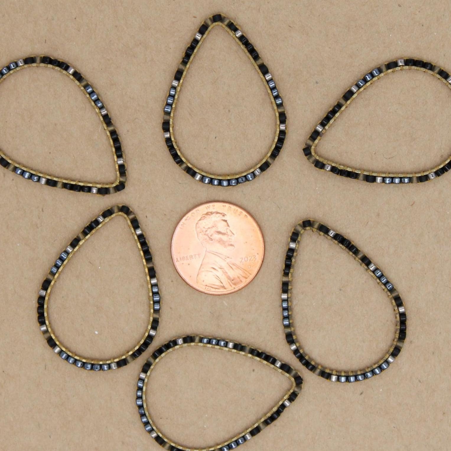 2 pc. Beaded Teardop Charms, Gold with Seed Beads, 34mm x 35mm | TMP-013