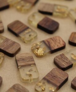 6 pc. Wood and Resin Rectangle Charms, Rounded Corners, Gold Flakes, 21.5mm x 10mm | MIS-156*