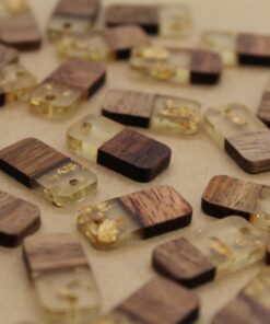 6 pc. Wood and Resin Rectangle Charms, Rounded Corners, Gold Flakes, 21.5mm x 10mm | MIS-156*