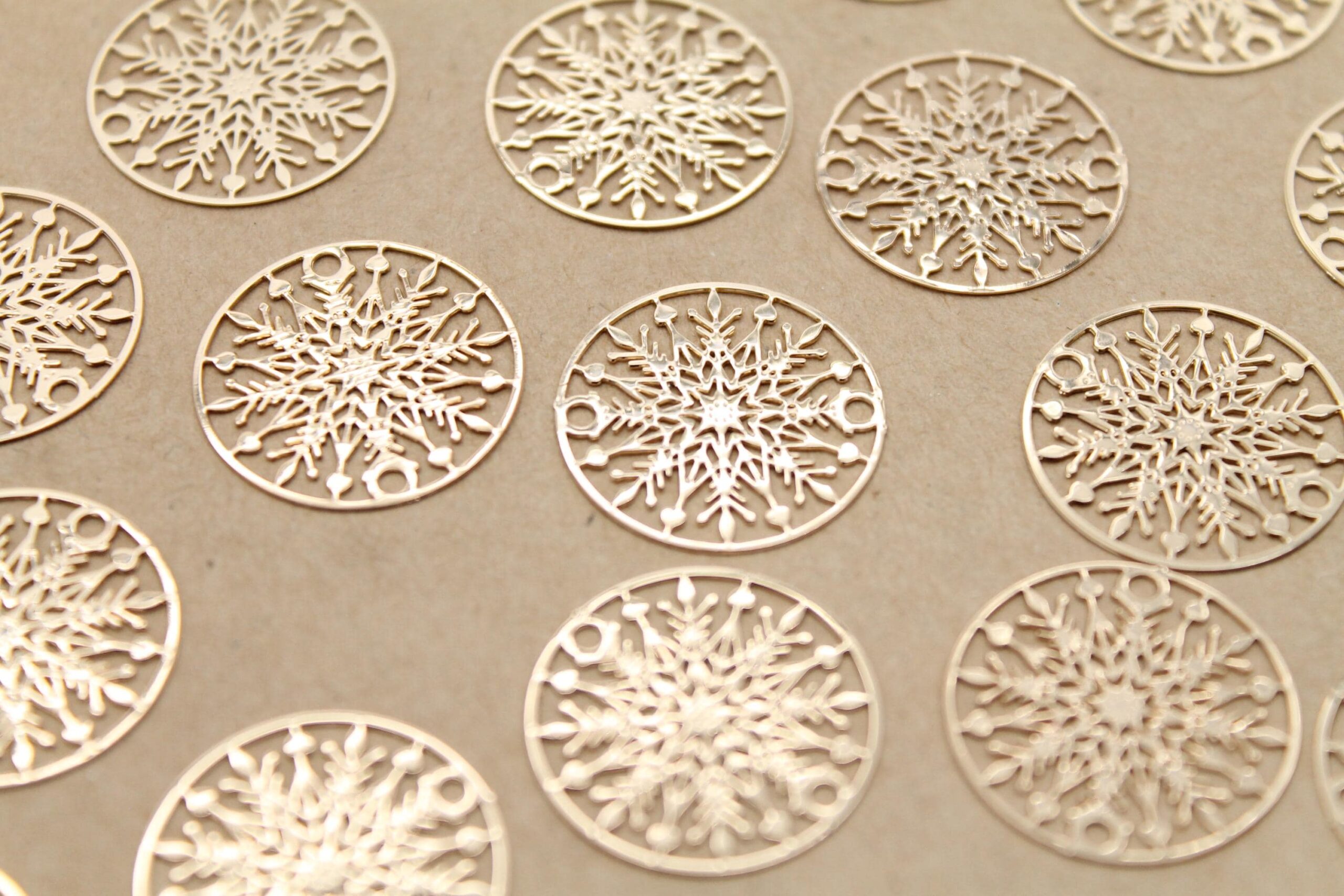 10 pc. Laser Cut Snowflake Charms, Gold Snowflakes, 10mm in diameter | MIS-161**