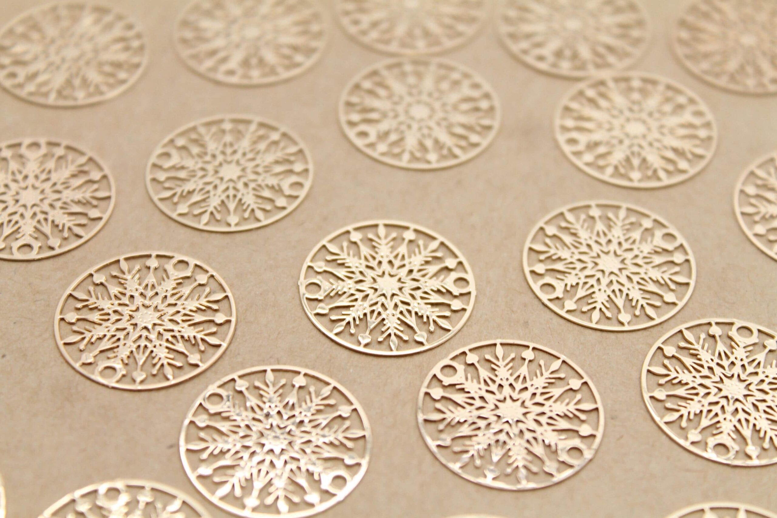 10 pc. Laser Cut Snowflake Charms, Gold Snowflakes, 10mm in diameter | MIS-161**