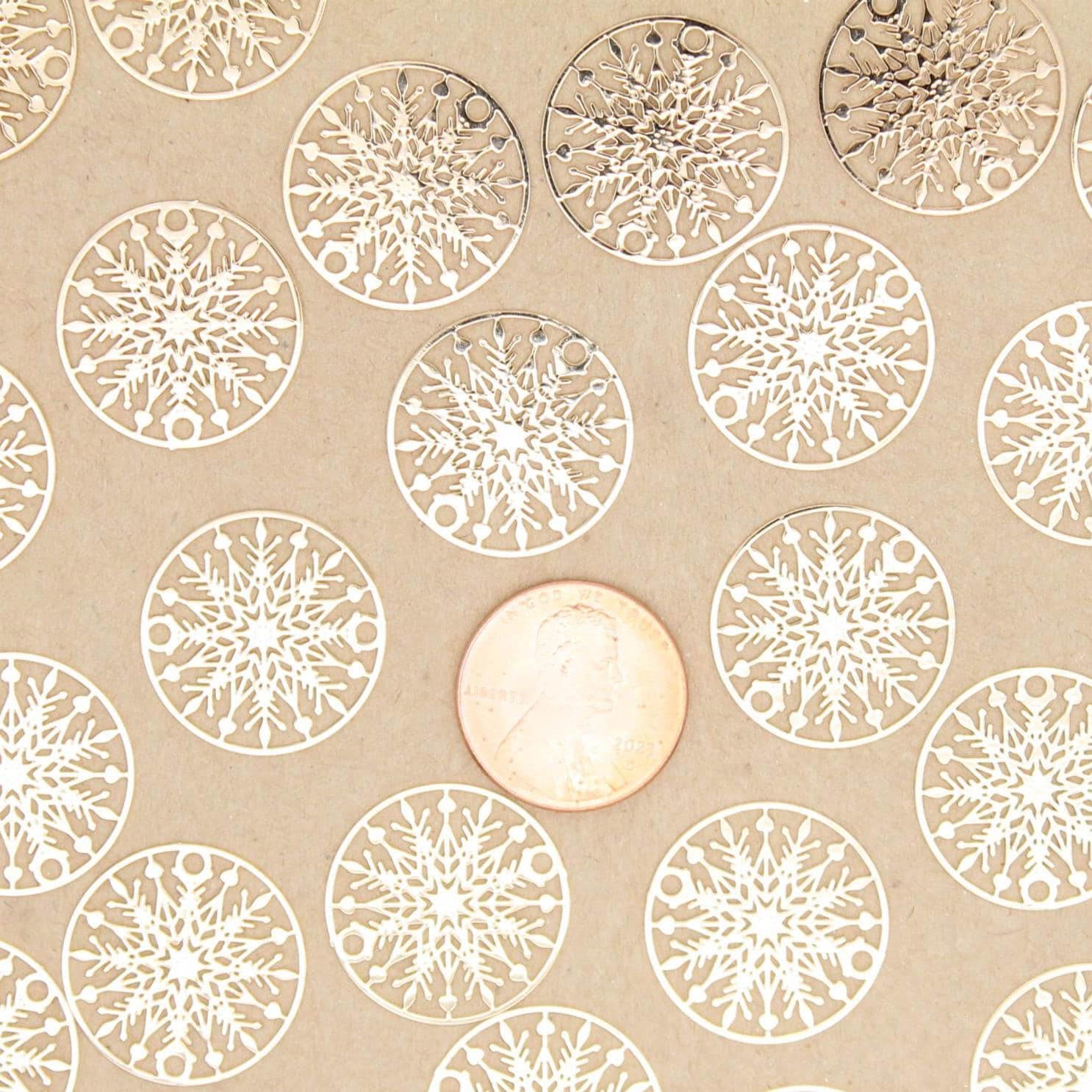 10 pc. Laser Cut Snowflake Charms, Gold Snowflakes, 10mm in diameter | MIS-161**
