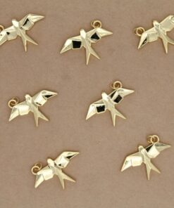 2 pc. Origami Bird Charms, 18K Gold Plated Swallows, 32.5mm x 20.5mm x 4mm | MIS-163**