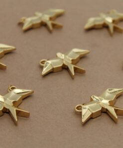2 pc. Origami Bird Charms, 18K Gold Plated Swallows, 32.5mm x 20.5mm x 4mm | MIS-163**