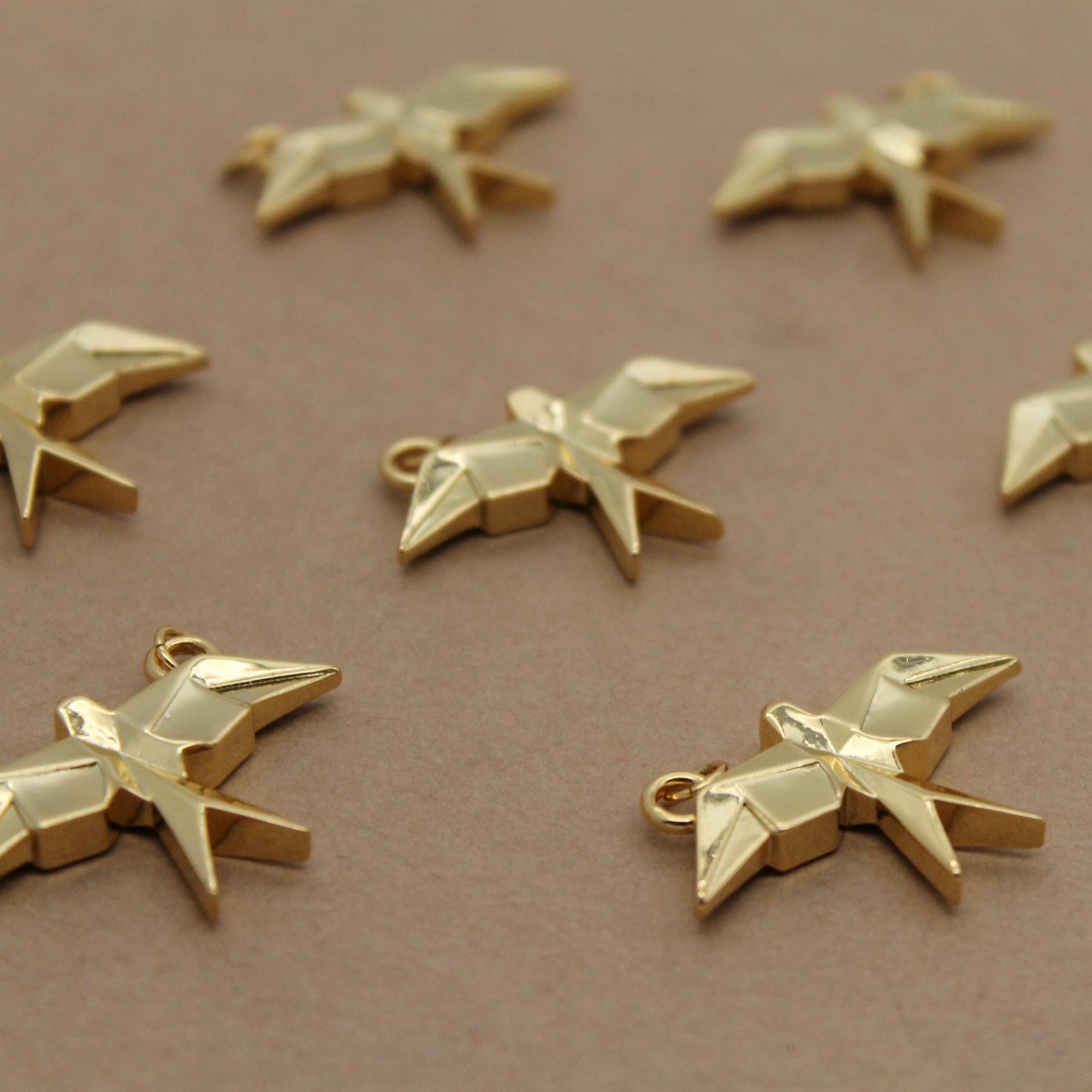 2 pc. Origami Bird Charms, 18K Gold Plated Swallows, 32.5mm x 20.5mm x 4mm | MIS-163**