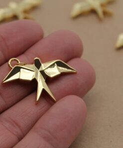 2 pc. Origami Bird Charms, 18K Gold Plated Swallows, 32.5mm x 20.5mm x 4mm | MIS-163**