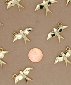 2 pc. Origami Bird Charms, 18K Gold Plated Swallows, 32.5mm x 20.5mm x 4mm | MIS-163**