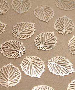 12 pc. Laser Cut Leaf Charms, Gold Skeleton Leaves, 22mm x 17.5mm | MIS-165