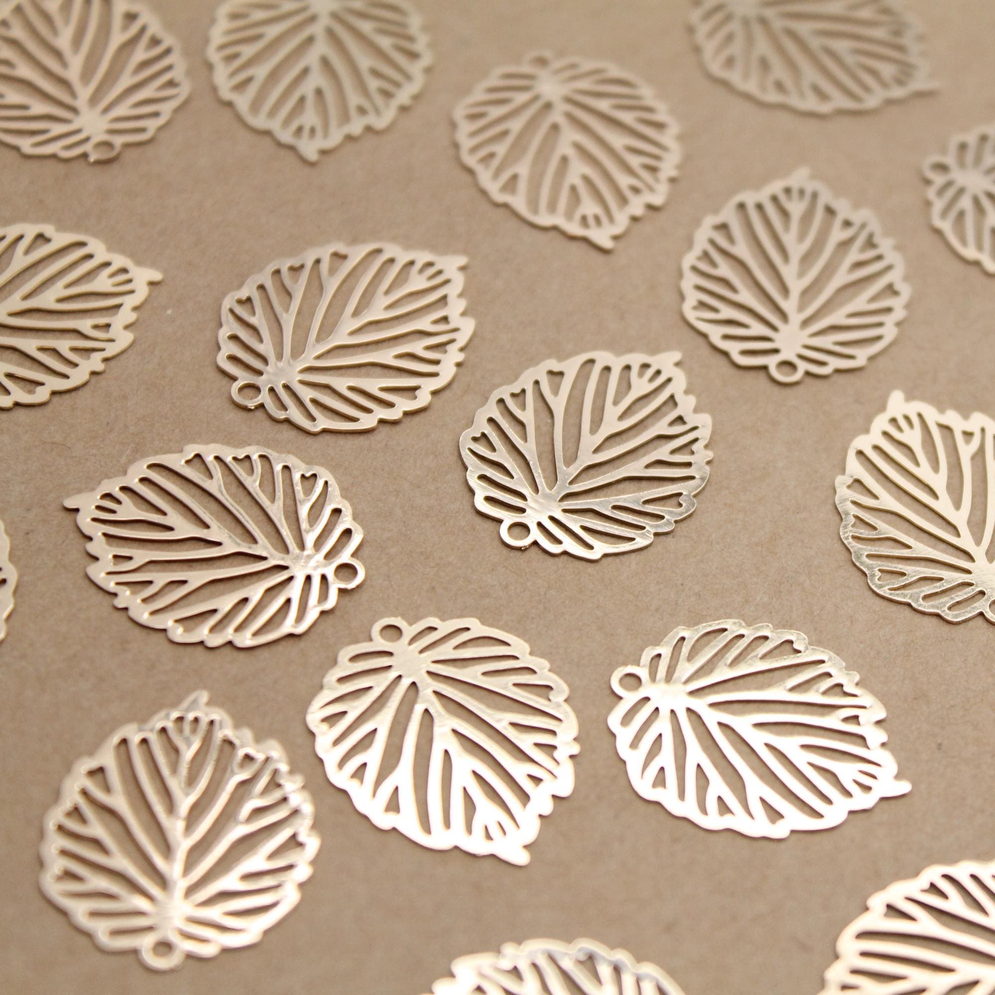 12 pc. Laser Cut Leaf Charms, Gold Skeleton Leaves, 22mm x 17.5mm | MIS-165