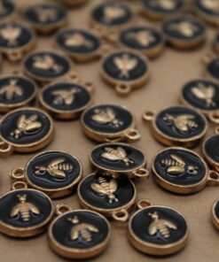 12 pc. Enameled Bee Charms, Gold Plated, 14mm x 11.5 | MIS-166*