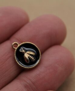 12 pc. Enameled Bee Charms, Gold Plated, 14mm x 11.5 | MIS-166*