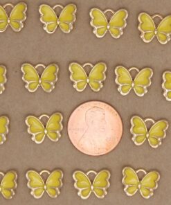 10 pc. Yellow and Gold Enameled Butterfly Charms, 12.5mm x 10.5mm | MIS-168**