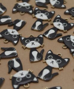 8 pc. Sad Kitty Charms, Black & White Cats, 30mm x 19.5mm | MIS-175**