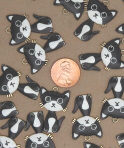 8 pc. Sad Kitty Charms, Black & White Cats, 30mm x 19.5mm | MIS-175**