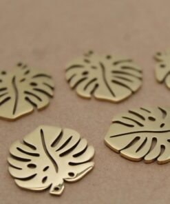 2 pc. Gold Plated Monstera Charms, Laser Cut Stainless Steel, 24mmx 21 mm | MIS-185*
