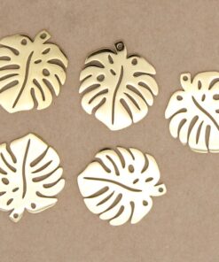 2 pc. Gold Plated Monstera Charms, Laser Cut Stainless Steel, 24mmx 21 mm | MIS-185*