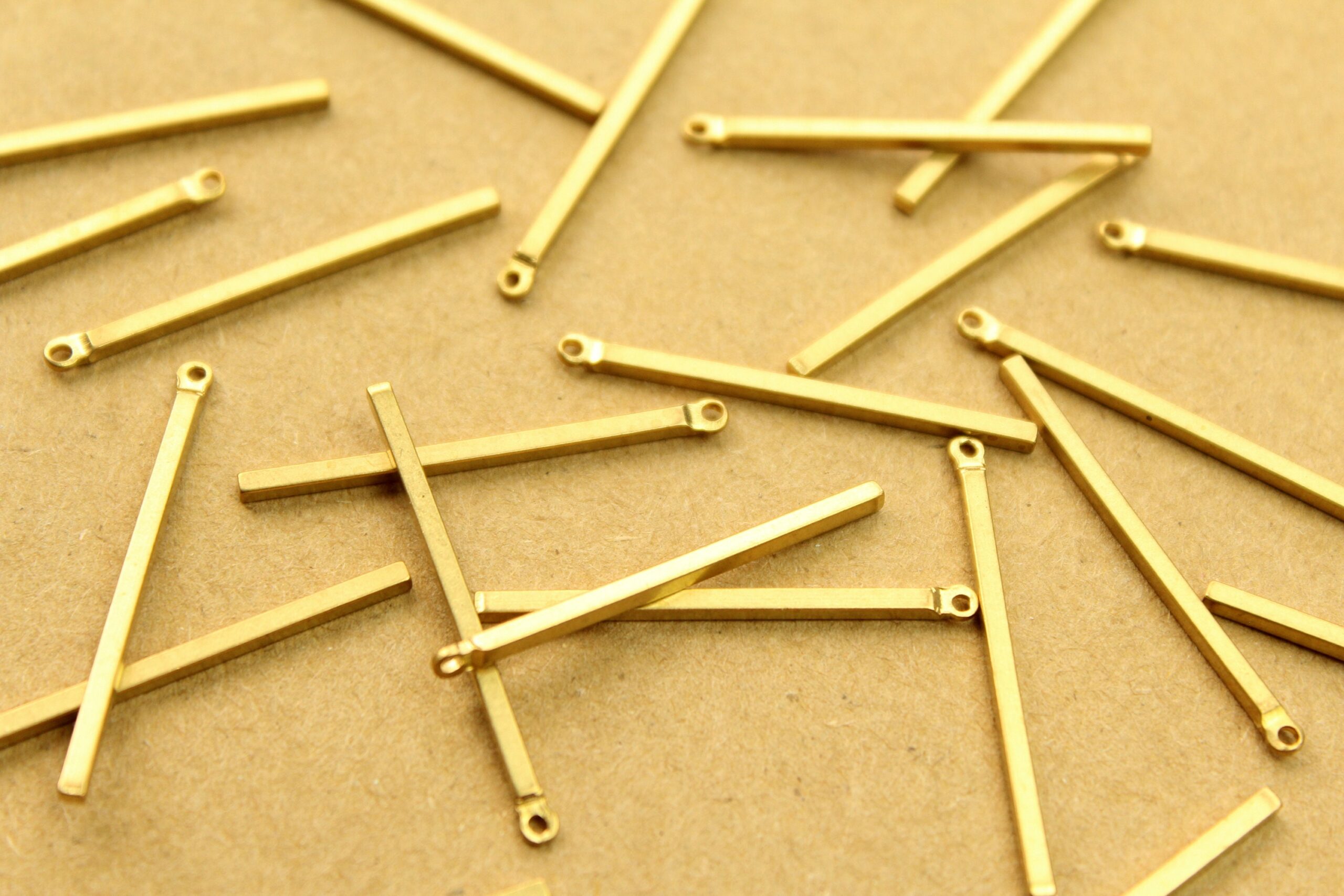 12 pc. Raw Brass Narrow Bar Charms with One Hole: 30mm by 1.5mm | MIS-176*