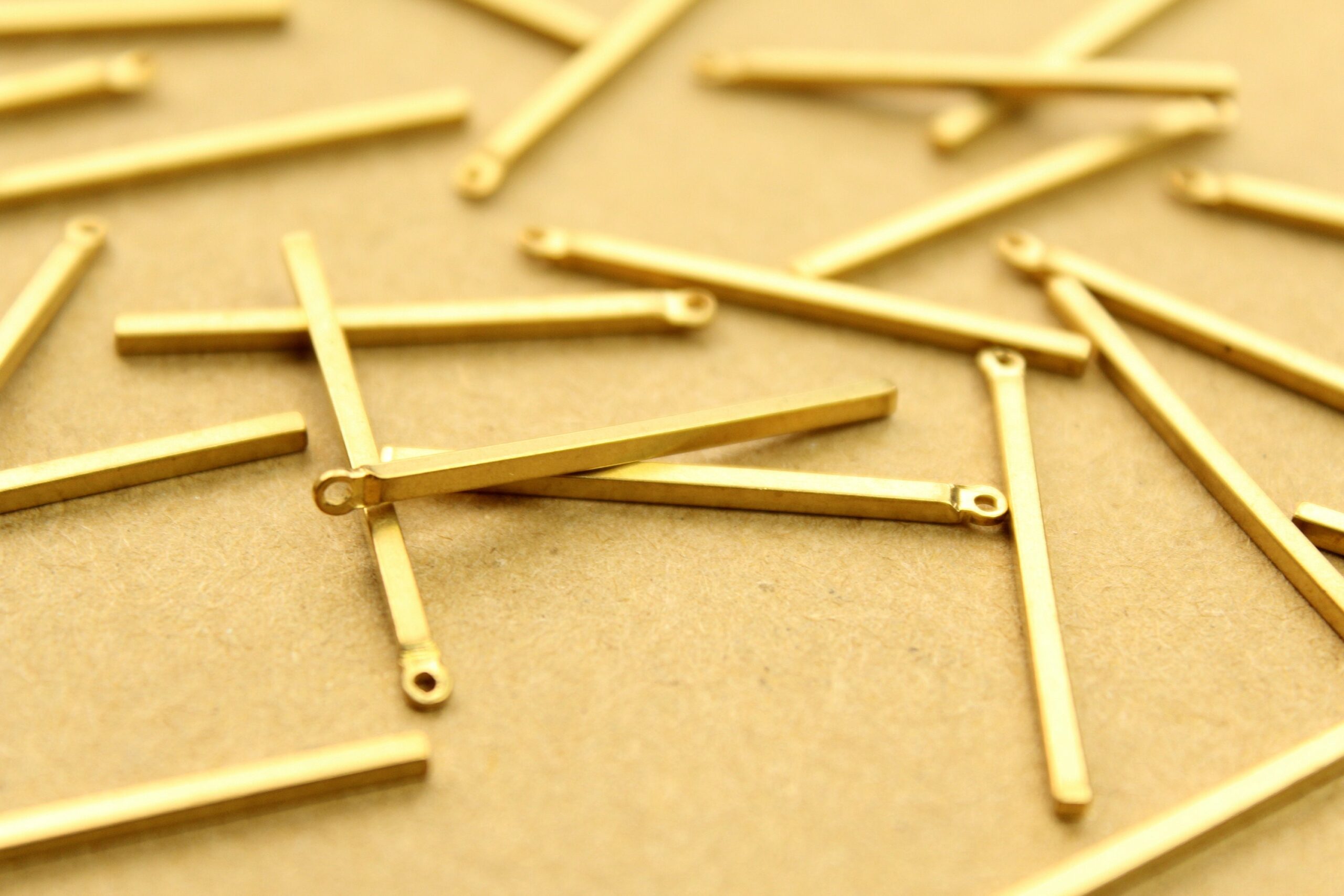 12 pc. Raw Brass Narrow Bar Charms with One Hole: 30mm by 1.5mm | MIS-176*