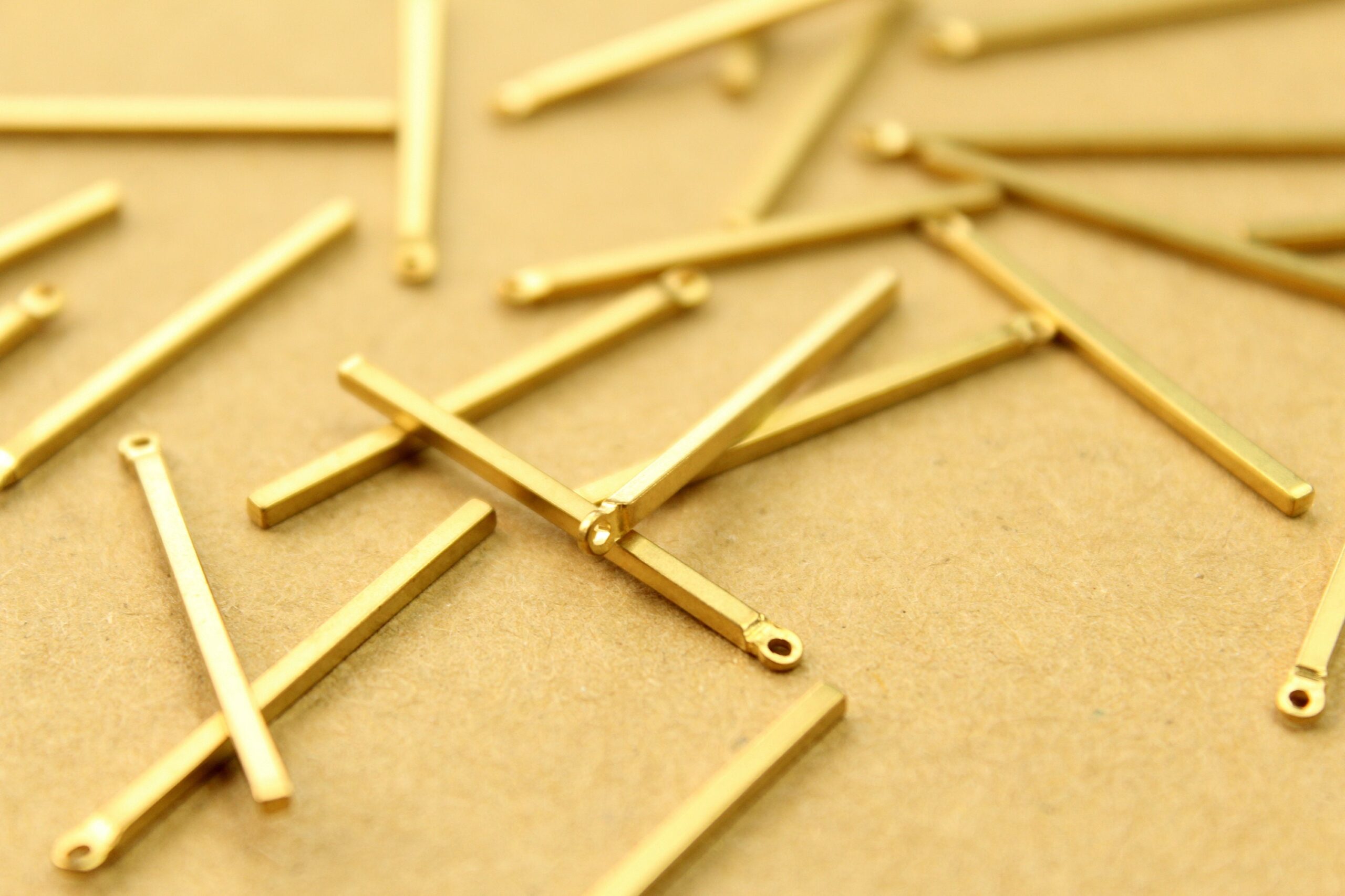 12 pc. Raw Brass Narrow Bar Charms with One Hole: 30mm by 1.5mm | MIS-176*