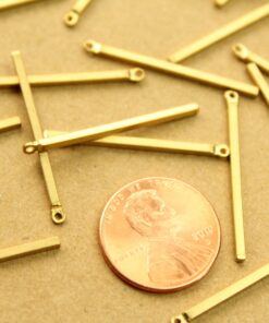 12 pc. Raw Brass Narrow Bar Charms with One Hole: 30mm by 1.5mm | MIS-176*