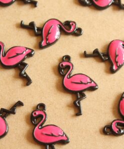 10 pc. Hot Pink and Black Enameled Flamingo Charms, 29.5mm x 16mm | MIS-166