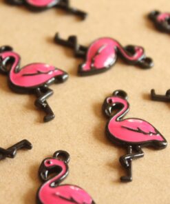 10 pc. Hot Pink and Black Enameled Flamingo Charms, 29.5mm x 16mm | MIS-166