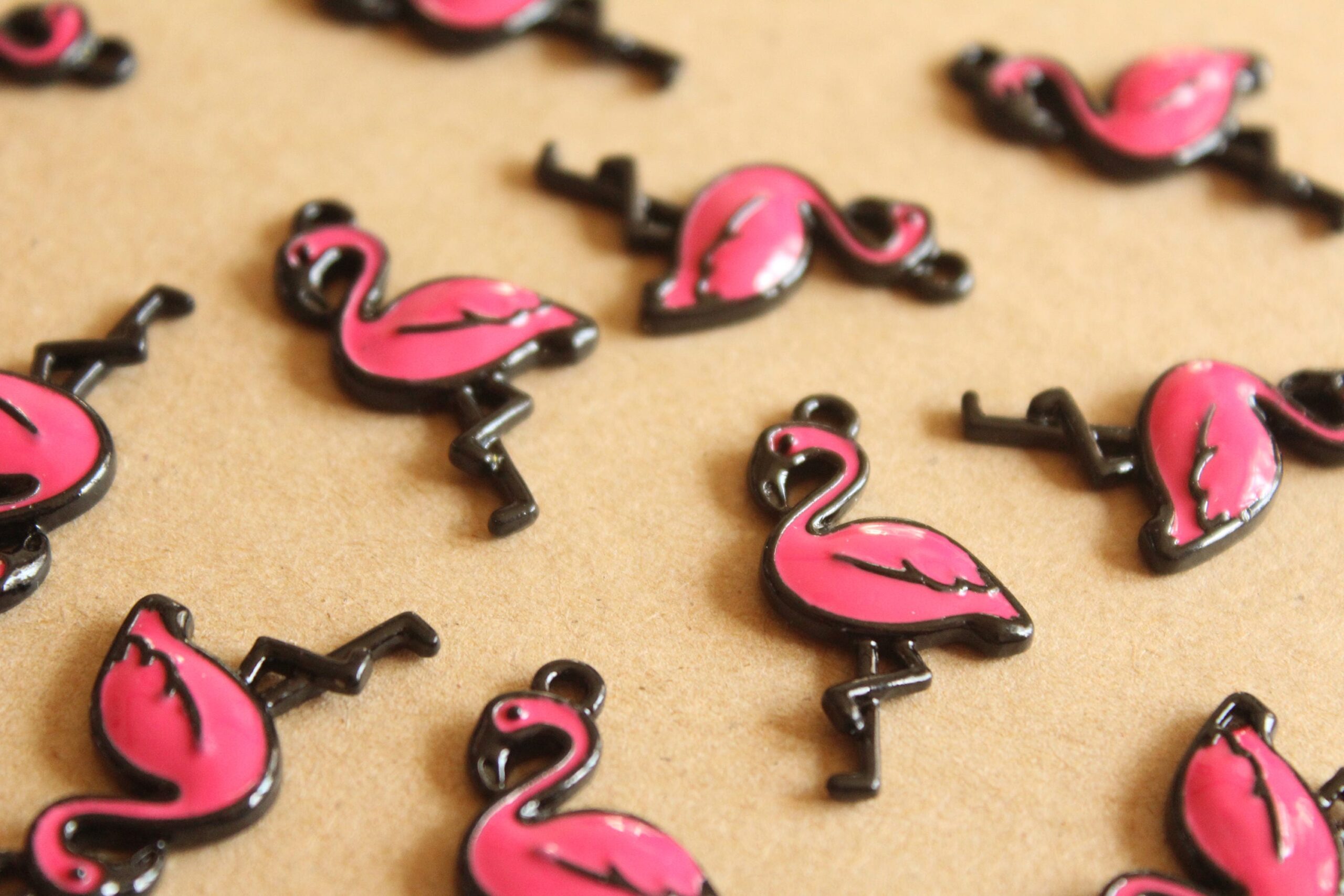 10 pc. Hot Pink and Black Enameled Flamingo Charms, 29.5mm x 16mm | MIS-166