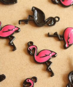 10 pc. Hot Pink and Black Enameled Flamingo Charms, 29.5mm x 16mm | MIS-166