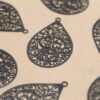 6 pc. Black Painted Stainless Steel Filigree Teardrop Charms, Floral Cutouts, 45mm x 28mm | MIS-192*