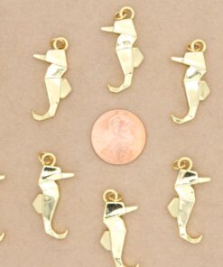 2 pc. Origami Seahorse Charms, 18K Gold Plated, 30mm x 14mm x 5mm | MIS-201**