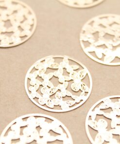 10 pc. Gold Plated Circle Shaped Butterfly Drops, Laser Cut Brass, 20mm in diameter | MIS-203**