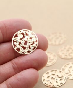 10 pc. Gold Plated Circle Shaped Butterfly Drops, Laser Cut Brass, 20mm in diameter | MIS-203**