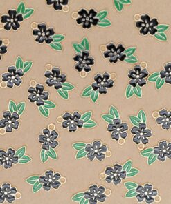 12 pc. Black and Gold Enameled Flower and Leaf Charms, 24.5mm x 14.5mm | MIS-207**