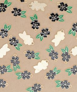 12 pc. Black and Gold Enameled Flower and Leaf Charms, 24.5mm x 14.5mm | MIS-207**