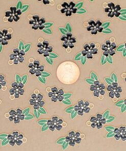 12 pc. Black and Gold Enameled Flower and Leaf Charms, 24.5mm x 14.5mm | MIS-207**