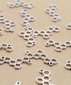 25 pc. Antique Silver Honeycomb Charms, 2 Loop Connectors, 27mm x 13mm | MIS-218**