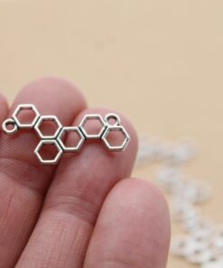 25 pc. Antique Silver Honeycomb Charms, 2 Loop Connectors, 27mm x 13mm | MIS-218**