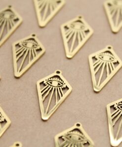 2 pc. Gold-Plated All-Seeing Eye Rhombus Charms, Stainless Steel, 21.5mm x 12mm | MIS-229*