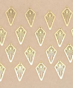 2 pc. Gold-Plated All-Seeing Eye Rhombus Charms, Stainless Steel, 21.5mm x 12mm | MIS-229*