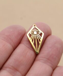 2 pc. Gold-Plated All-Seeing Eye Rhombus Charms, Stainless Steel, 21.5mm x 12mm | MIS-229*