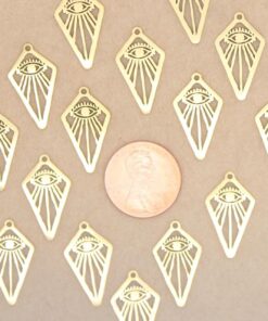 2 pc. Gold-Plated All-Seeing Eye Rhombus Charms, Stainless Steel, 21.5mm x 12mm | MIS-229*