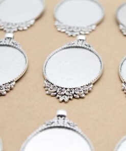 4 pc. Embellished Oval Antique Silver Pendant Bezel Setting, 30mm x 40mm settings | MIS-230*
