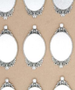 4 pc. Embellished Oval Antique Silver Pendant Bezel Setting, 30mm x 40mm settings | MIS-230*