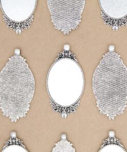 4 pc. Embellished Oval Antique Silver Pendant Bezel Setting, 30mm x 40mm settings | MIS-230*