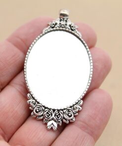 4 pc. Embellished Oval Antique Silver Pendant Bezel Setting, 30mm x 40mm settings | MIS-230*